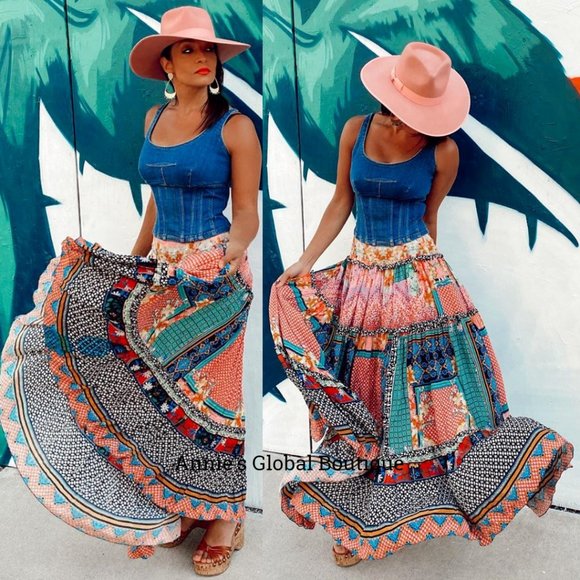 RARE NWT ANTHROPOLOGIE Bhanuni by Jyoti Celina Tiered Maxi Skirt. Size 0 - Picture 6 of 14